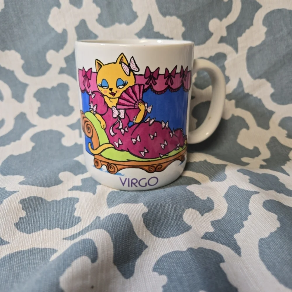 VINTAGE 1980'S AVON HOROCSOPE VIRGO CARTOON CARICATURE COFFE MUG - Picture 1 of 3